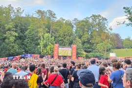 Một khu fan zone để theo dõi trận đấu tại World Cup. (Ảnh: Lan Anh/TTXVN)