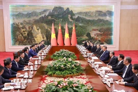 Thủ tướng Phạm Minh Chính hội kiến Tổng Bí thư, Chủ tịch nước Trung Quốc Tập Cận Bình. (Ảnh: Dương Giang/TTXVN)