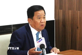 Nhà báo Khieu Kola, Biên tập viên cao cấp Đài truyền hình CNC (Campuchia) trả lời phỏng vấn TTXVN nhân kỷ niệm 80 năm Quốc khánh Việt Nam (02/9/1945-02/9/2025). (Ảnh: Hoàng Minh/TTXVN)