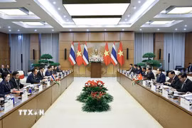 Chủ tịch Quốc hội Trần Thanh Mẫn hội kiến Thủ tướng Thái Lan Anutin Charnvirakul thăm chính thức Việt Nam và tham dự Diễn đàn Tương lai ASEAN lần thứ ba. (Ảnh: Doãn Tấn/TTXVN)