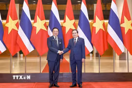 Chủ tịch Quốc hội Trần Thanh Mẫn hội kiến Thủ tướng Thái Lan Anutin Charnvirakul thăm chính thức Việt Nam và tham dự Diễn đàn Tương lai ASEAN lần thứ ba. (Ảnh: Doãn Tấn/TTXVN)