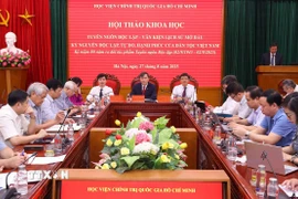Hội thảo khoa học: “Tuyên ngôn độc lập - Văn kiện lịch sử mở đầu kỷ nguyên độc lập, tự do, hạnh phúc của dân tộc Việt Nam”. (Ảnh: Văn Điệp/TTXVN)