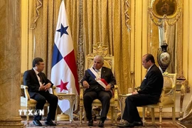 Đại sứ Việt Nam tại Mexico, kiêm nhiệm Panama Nguyễn Văn Hải trình Thư ủy nhiệm của Chủ tịch nước Lương Cường lên Tổng thống Panama José Raúl Mulino Quintero. (Ảnh: TTXVN phát)