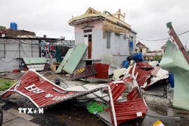 Dông lốc gây nhiều thiệt hại tại xã Thái Thụy (Hưng Yên). (Ảnh: Thế Duyệt/TTXVN)