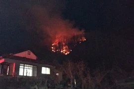 Một đám cháy bùng phát từ hiện trường vụ rơi máy bay chiến đấu F-16C. (Ảnh: Trụ sở cứu hỏa Gyeongbuk)