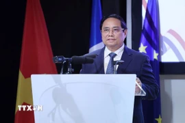 Thủ tướng Phạm Minh Chính phát biểu tại Diễn đàn Doanh nghiệp Việt Nam-Pháp. (Ảnh: Dương Giang/TTXVN)