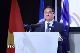 Thủ tướng Phạm Minh Chính phát biểu tại Diễn đàn Doanh nghiệp Việt Nam-Pháp. (Ảnh: Dương Giang/TTXVN)