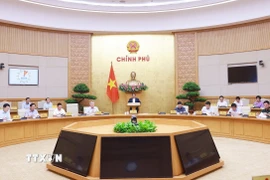 Thủ tướng Phạm Minh Chính chủ trì Phiên họp Chính phủ chuyên đề về xây dựng pháp luật tháng 5 năm 2025. (Ảnh: Dương Giang/TTXVN)