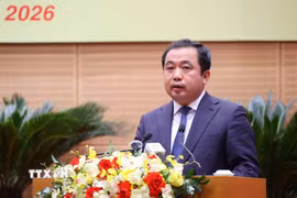 Bí thư Thành ủy Hà Nội Trần Đức Thắng phát biểu chỉ đạo kỳ họp. (Ảnh: Văn Điệp/TTXVN)
