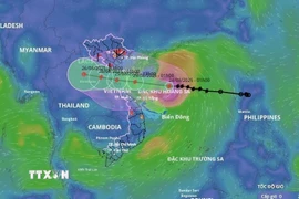 Hướng di chuyển bão số 5 từ hệ thống giám sát thiên tai Việt Nam, lúc 04 giờ ngày 24/8. (Ảnh: TTXVN phát)