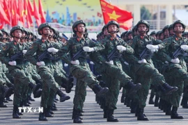 Lực lượng quân đội tham gia hợp luyện diễu binh, diễu hành tại Biên Hòa, Đồng Nai. (Ảnh: Dương Giang/TTXVN)