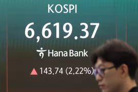 Bảng chỉ số chứng khoán tại Seoul, Hàn Quốc. (Ảnh: Yonhap/TTXVN)