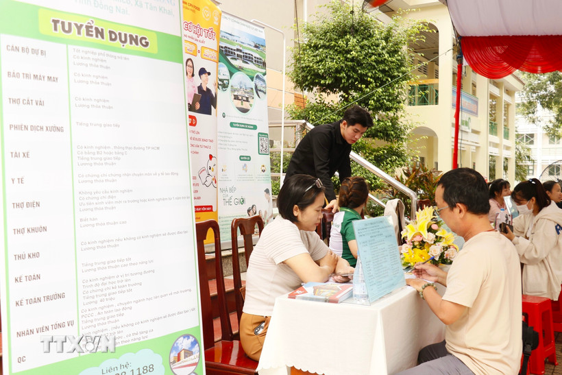 Thị trường lao động đầu năm 2026 và đặc biệt là dịp cận Tết Nguyên đán ghi nhận nhu cầu tuyển dụng lao động lớn. (Ảnh: Nhật Bình/TTXVN)