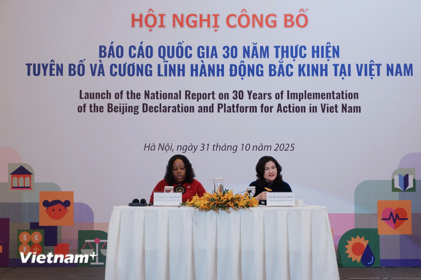 Hội nghị công bố Báo cáo quốc gia về 30 năm thực hiện Tuyên bố và Cương lĩnh Hành động Bắc Kinh tại Việt Nam. (Ảnh: Phương Trang/Vietnam+)