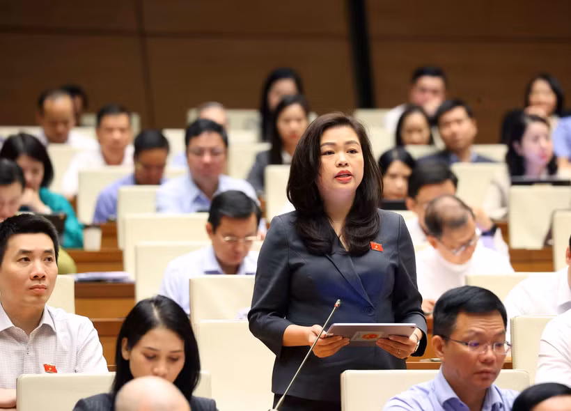 Đại biểu Đoàn Thị Lê An (đoàn Cao Bằng) phát biểu thảo luận tại Quốc hội. (Ảnh: Văn Điệp/TTXVN)