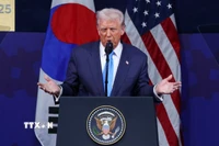 Tổng thống Mỹ Donald Trump phát biểu tại Hội nghị thượng đỉnh doanh nghiệp APEC 2025 ở Gyeongju, Hàn Quốc ngày 29/10/2025. (Ảnh: Kyodo/TTXVN)