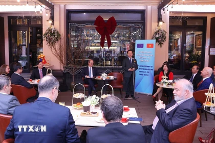 Quang cảnh buổi tiếp của Phó Thủ tướng Trần Hồng Hà với các Đại sứ, Đại biện Liên minh châu Âu và các nước thành viên. (Ảnh: Văn Điệp/TTXVN)