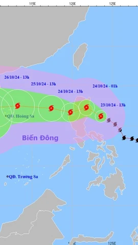 Đường đi của bão TRAMI, chiều 23/10. (Ảnh: Tổng cục Khí tượng thủy văn)