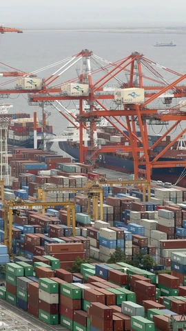 Cảng hàng hóa ở Tokyo, Nhật Bản. (Ảnh: Kyodo/TTXVN)