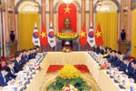 Tổng Bí thư, Chủ tịch nước Tô Lâm hội đàm với Tổng thống Hàn Quốc Lee Jae Myung. (Ảnh: Phạm Kiên/TTXVN)