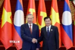Tổng Bí thư Tô Lâm và Tổng Bí thư, Chủ tịch nước Lào Thongloun Sisoulith đồng chủ trì Cuộc gặp cấp cao giữa Đảng Cộng sản Việt Nam và Đảng Nhân dân Cách mạng Lào. (Ảnh: Thống Nhất/TTXVN)