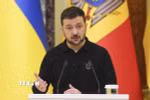 Tổng thống Ukraine Volodymyr Zelensky trong cuộc họp báo ở Kiev ngày 25/1/2025. (Ảnh: Kyodo/TTXVN)