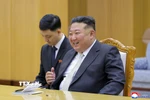 Nhà lãnh đạo Triều Tiên Kim Jong Un tại cuộc gặp Chủ tịch Duma Quốc gia Nga Vyacheslav Volodin ở Bình Nhưỡng ngày 14/8/2025. (Nguồn: KCNA/TTXVN)