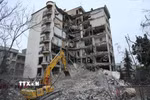 Tòa nhà bị phá hủy sau cuộc không kích tại Tehran, Iran, ngày 23/3/2026. (Ảnh: THX/TTXVN)