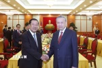 Tổng Bí thư Tô Lâm tiếp Chủ tịch Đảng Nhân dân Campuchia, Chủ tịch Thượng viện Campuchia Hun Sen. (Ảnh: Thống Nhất/TTXVN)
