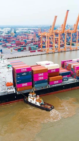 Bốc xếp hàng hóa container tại một cảng biển Việt Nam. (Ảnh: Việt Hùng/Vietnam+)