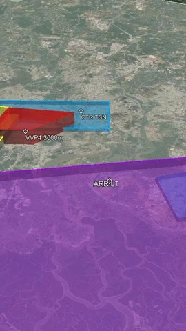Khu vực cấm bay VVP4, sau khi giảm độ cao xuống 1.500m. (Ảnh: VATM cung cấp)
