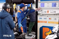 Khách hàng mua bán xăng, dầu tại một điểm kinh doanh xăng dầu của Petrolimex trên địa bàn Hà Nội. (Ảnh: Trần Việt/TTXVN)