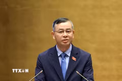 Bộ trưởng Bộ Tài chính Ngô Văn Tuấn phát biểu giải trình, làm rõ một số vấn đề đại biểu Quốc hội nêu. (Ảnh: Tuấn Anh/TTXVN)