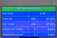 Nghị quyết bầu Phó Chủ tịch nước được Quốc hội thông qua với 485/485 đại biểu tham gia biểu quyết tán thành. (Ảnh: PV/Vietnam+)