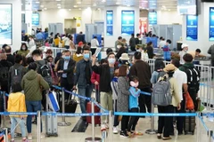 Hành khách làm thủ tục chuyến bay tại Cảng Hàng không Quốc tế Nội Bài. (Ảnh: PV/Vietnam+)