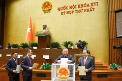 Tổng Bí thư, Chủ tịch nước Tô Lâm cùng các đồng chí lãnh đạo, đại biểu bỏ phiếu phê chuẩn Thẩm phán, Phó Thủ tướng Chính phủ, Bộ trưởng và thành viên khác của Chính phủ. (Ảnh: Doãn Tấn/TTXVN)