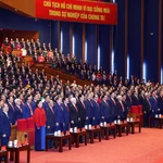 Thông báo về ngày làm việc thứ tư Đại hội đại biểu toàn quốc lần thứ XIV của Đảng. (Ảnh: TTXVN)