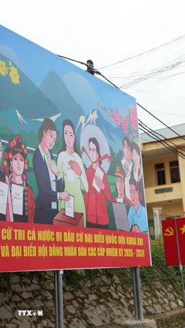 Cờ hoa và băngrôn khẩu hiệu tuyên truyền về bầu cử. (Nguồn: TTXVN)