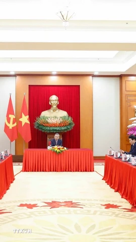 Tổng Bí thư Tô Lâm điện đàm Tổng Thư ký Đảng Hành động nhân dân Singapore (PAP), Thủ tướng Cộng hòa Singapore Lawrence Wong. (Ảnh: Thống Nhất/TTXVN)