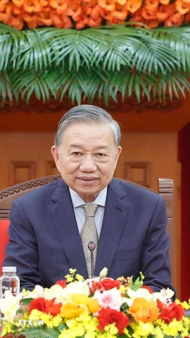 Tổng Bí thư Tô Lâm điện đàm Tổng thống Hàn Quốc Lee Jae Myung. (Ảnh: Thống Nhất/TTXVN)