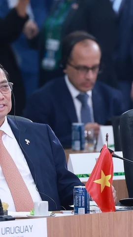 Thủ tướng Phạm Minh Chính tham dự và phát biểu tại Phiên thảo luận cấp cao về chủ đề: 'Môi trường, COP 30 và Y tế toàn cầu' trong khuôn khổ Hội nghị BRICS mở rộng năm 2025. (Ảnh: Dương Giang/TTXVN)
