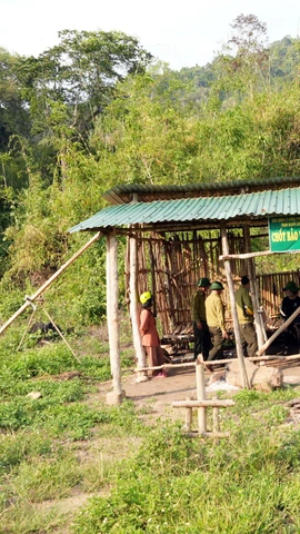 Ban Quản lý rừng phòng hộ Sêrêpốk lập chốt canh rừng tại vị trí từng xảy ra phá rừng thuộc tiểu khu 208-209. (Ảnh: Chu Quốc Hùng/TTXVN)