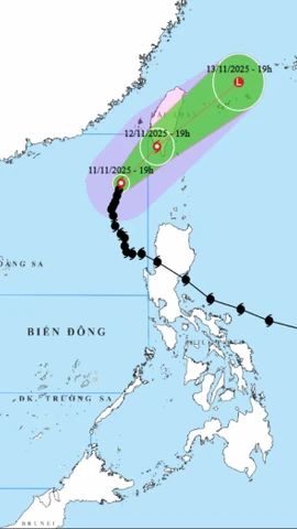 Vị trí và đường đi của bão số 14. (Nguồn: Trung tâm Dự báo Khí tượng Thủy văn Quốc gia)