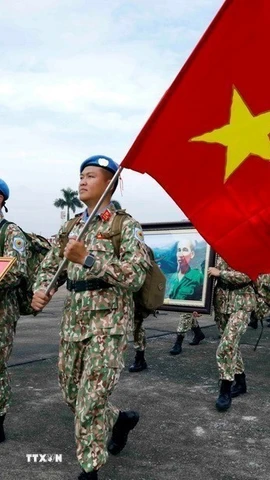 Đội Công binh số 2 lên đường thực hiện nhiệm vụ gìn giữ hòa bình Liên hợp quốc tại Phái bộ UNISFA, khu vực Abyei (8/2023). (Ảnh: TTXVN)