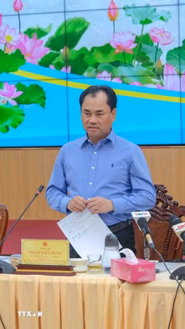 Bộ trưởng Bộ Nông nghiệp và Môi trường Trịnh Việt Hùng phát biểu tại Hội nghị. (Ảnh: Thanh Liêm/TTXVN)