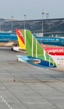 Máy bay của các hãng hàng không Việt Nam tại Sân bay Quốc tế Nội Bài. (Ảnh: PV/Vietnam+)