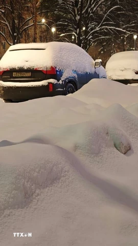 Bão tuyết lịch sử tại Moskva, Nga. (Ảnh: Tâm Hằng/TTXVN)