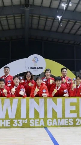 Đội tuyển Futsal nữ Việt Nam giành huy chương Vàng SEA Games 33. (Nguồn: VFF)