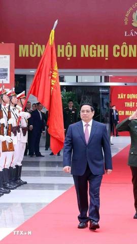 Thủ tướng Phạm Minh Chính đến dự Hội nghị Công an toàn quốc lần thứ 81. (Ảnh: Dương Giang/TTXVN)