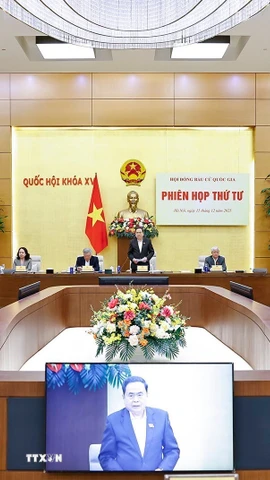 Chủ tịch Quốc hội Trần Thanh Mẫn, Chủ tịch Hội đồng Bầu cử Quốc gia phát biểu. (Ảnh: Doãn Tấn/TTXVN)